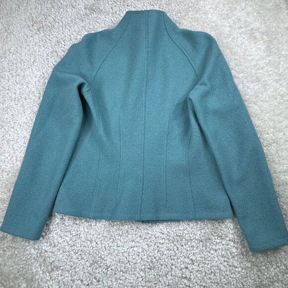 Lafayette 148 New York Wool Full Zip Seamed Collarless Jacket Blue - Picture 2 of 6